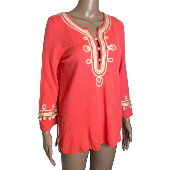 Women's Medium Calypso St. Barth Cashmere Sweater Embellished Orange Pom Pom - Picture 2 of 7